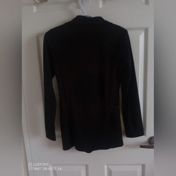Gathered Panel Buttoned Blouse Top Black Long sleeved Chic Casual Office look XL - Picture 3 of 7